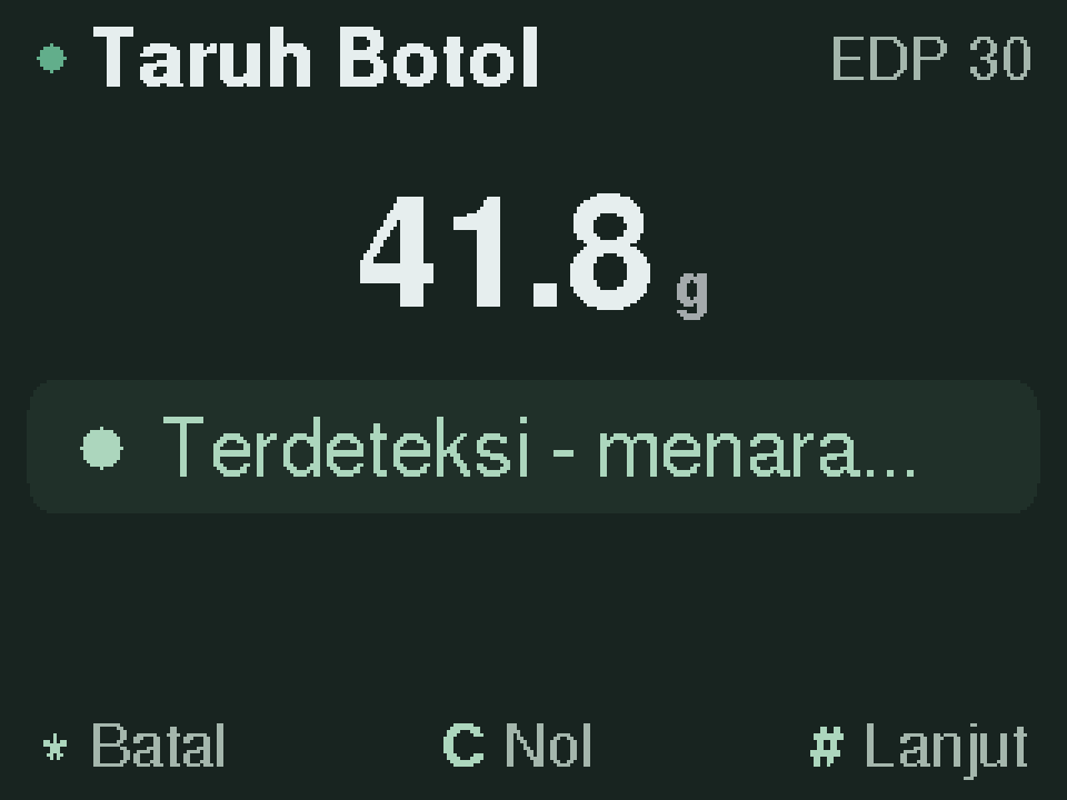 Layar mesin pada langkah "Taruh botol kosong"